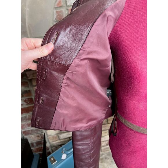 leather Jacket OXBLOOD red burgundy wine cropped puff sleeves - Picture 13 of 16